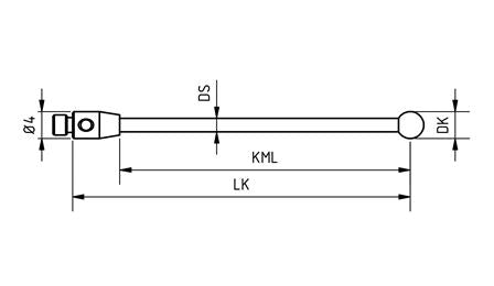 SM3 050 060 RCA - Straight M3 CMM Stylus, Ø5.0mm Ruby Ball, 60mm Tungsten Carbide Stem, EWL 53mm Technical Drawing