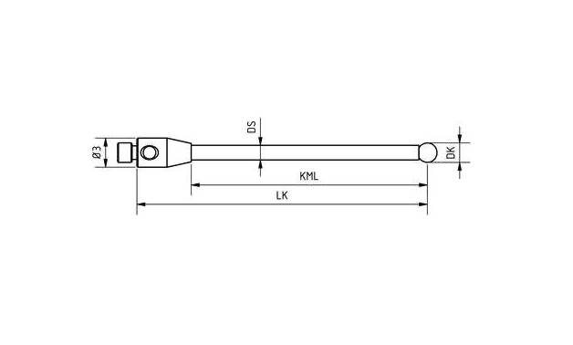 SM2 010 020 RCA - Straight M2 CMM Stylus 1mm Ruby Ball, 20.0mm Tungsten Carbide Stem, EWL 13mm